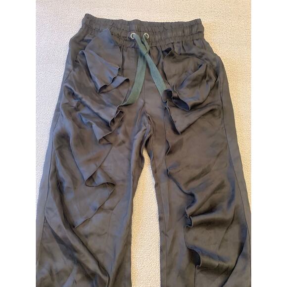 CINQ À SEPT Women's 57a Larkin Ruffle Satin Wide Leg Pants Small Black - Picture 9 of 16